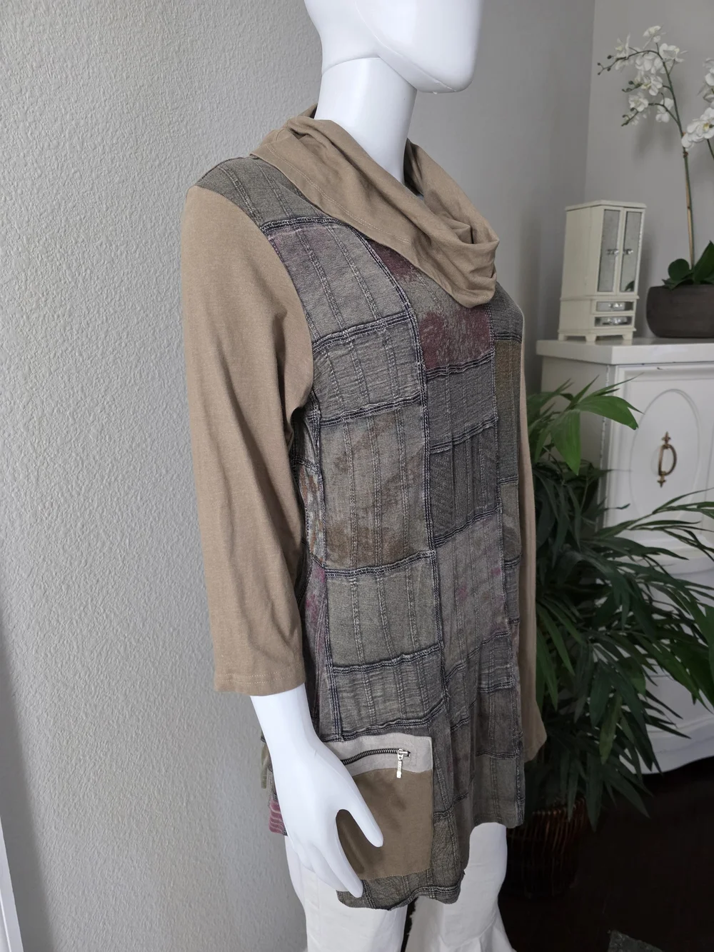 Parsley & Sage Patchwork Cowl Neck Women's Tunic - Size L